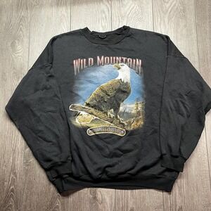 Vintage Wild Mountain Bald Eagle Nature‎ Sweatshirt Large Black Cute Cozy